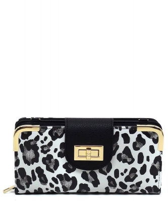 Fashion Turn Lock Crossbody Wallet AD041 SNOW LEOPARD